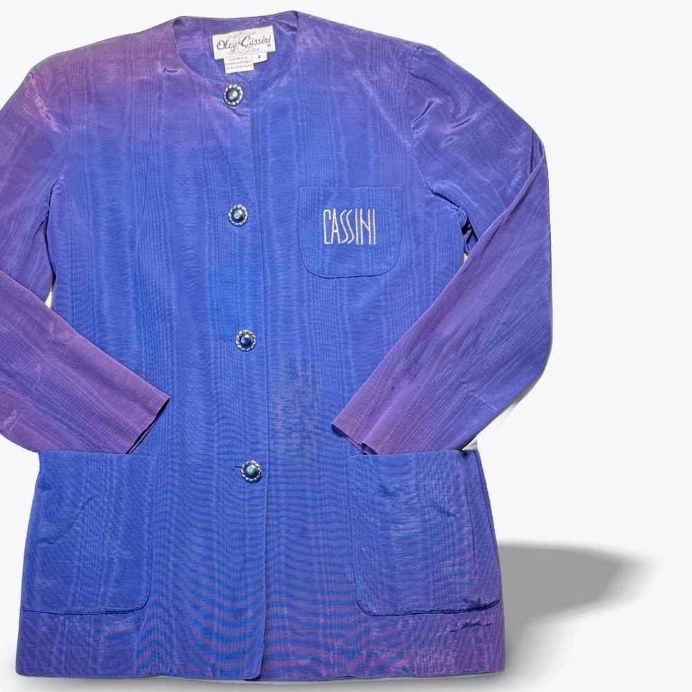 Oleg Cassini Vintage Blazer Jacket Longline Iridescent Purple Blue Womens 8 90s